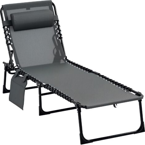 Outsunny – Transat pliable en textilène gris – Dossier inclinable 5 positions – Châssis acier époxy anticorrosion – Dimensions 189x58x30cm
