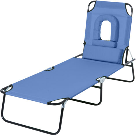 Outsunny Transat Pliable Inclinable 4 Positions Chaise Longue avec 3 Coussins Bleu