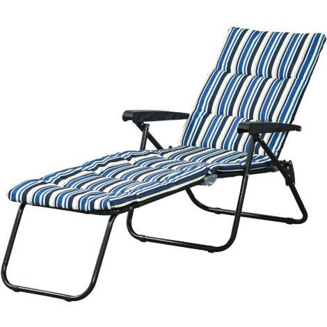 Outsunny Transat pliable inclinable 6 positions, grand confort avec matelas et accoudoirs, acier polyester multicolore