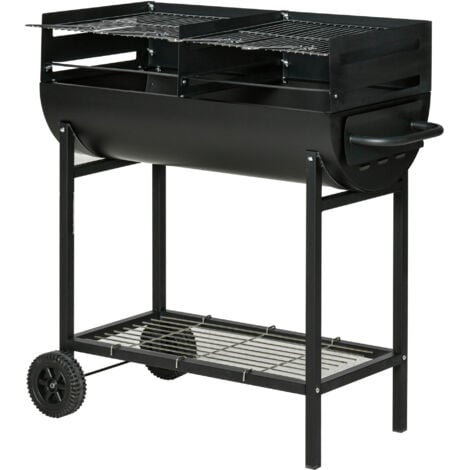 AUTRES Outsunny Trolley Portable Outdoor Charcoal Barbecue Grill Cart 2 Rolling Wheels Black