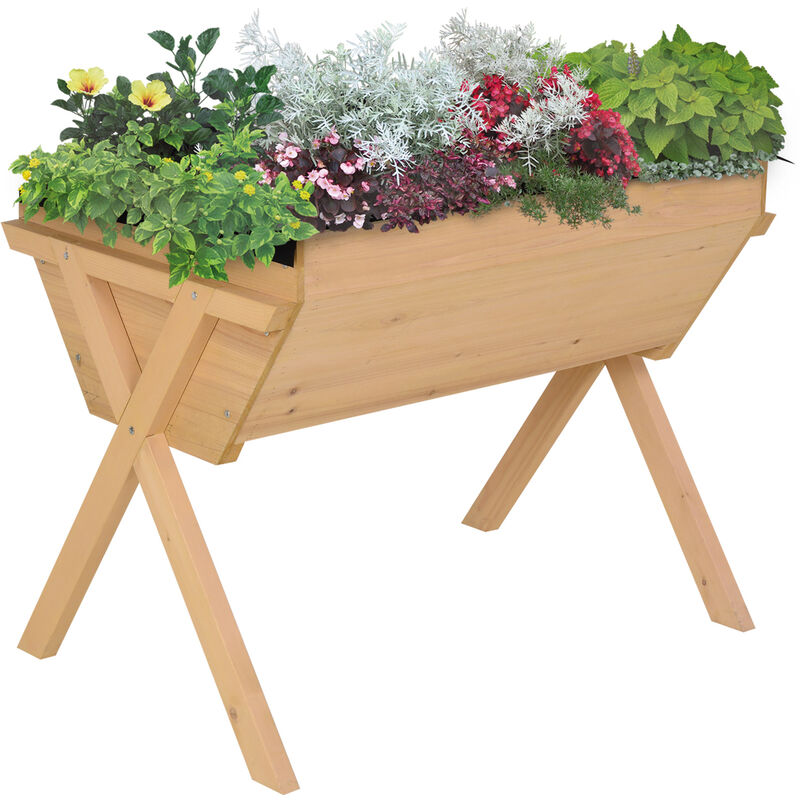Outsunny Wooden Planter Raised Bed Container Garden Plant Stand Vegetable Flower Bed Box with Liner 100 L x 70 W x 80 H cm