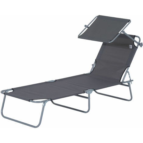 Outsunny tumbona de jardín plegable con toldo desmontable y regulable respaldo reclinable para terraza acampada al aire libre 187x58x36 cm