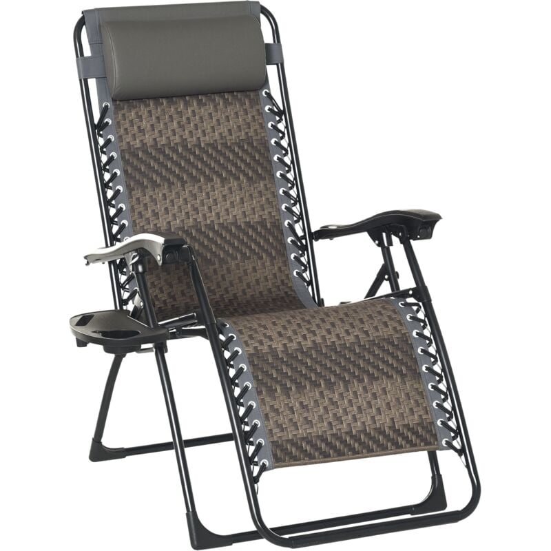 

Tumbona Plegable de Ratán con Respaldo Ajustable Reposacabezas Extraíble Gris - Gris