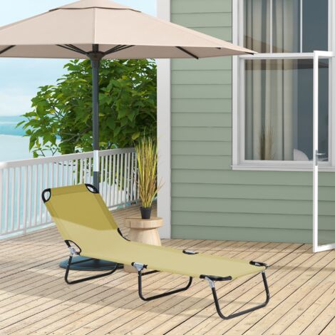 Outsunny Tumbona Plegable Reclinable con Ángulo Ajustable de 5 Posiciones para Jardín Exterior Piscina Terraza Camping Carga 120 kg 188x56x28 cm Beige