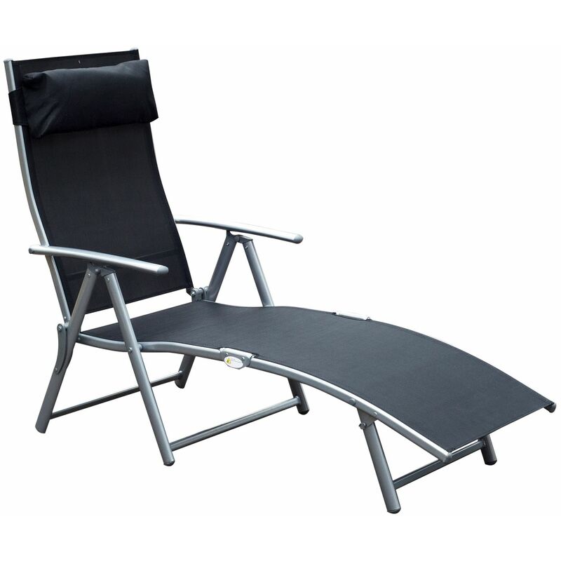 

Outsunny - Tumbona Plegable Respaldo Ajustable a 7 Niveles Almohada Acero - Negro