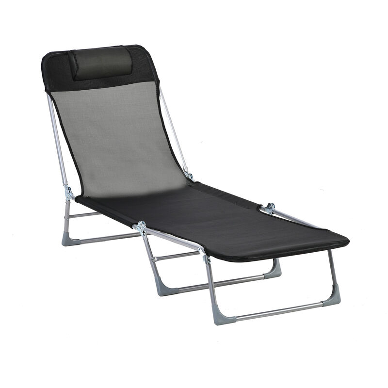 

Tumbona Plegable y Reclinable con Reposacabezas y Respaldo Ajustable Negro - Negro