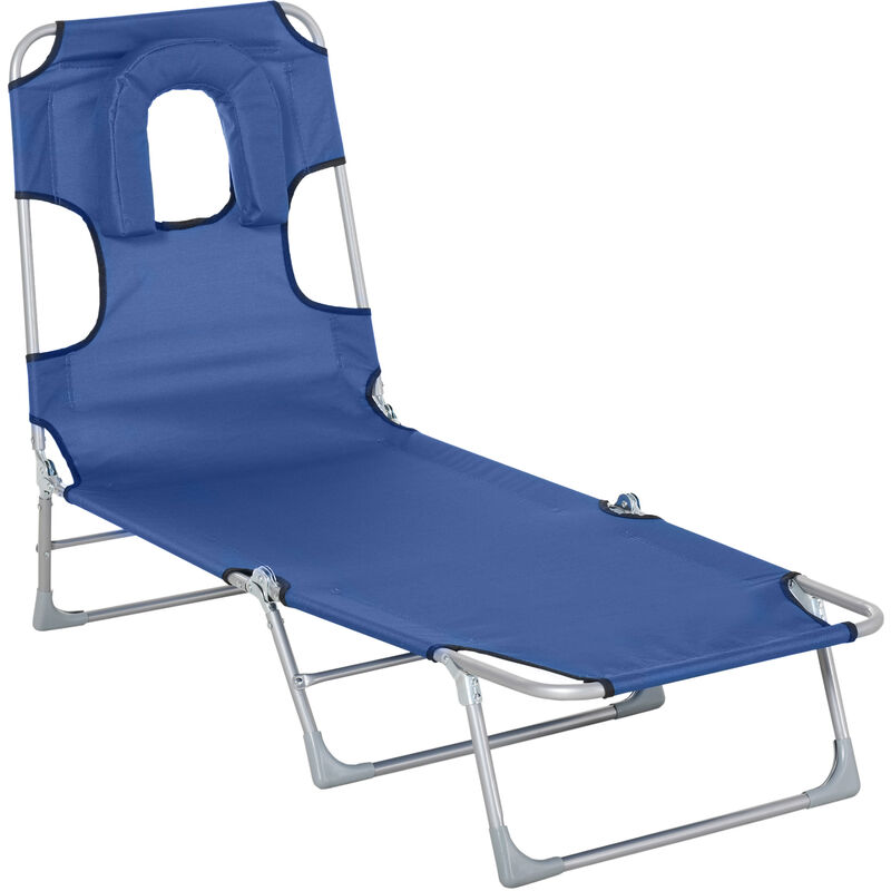 

Tumbona Reclinable con Orificio de Lectura Reposacabezas Ajustable en 5 Niveles - Azul