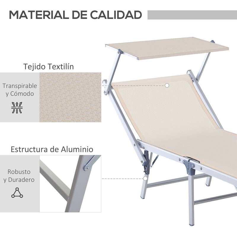 Outsunny Tumbona Reclinable y Plegable con Toldo 169x72x5572cm Beige Outsunny Tumbona Reclinable y Plegable con Toldo 169x72x5572cm Beige