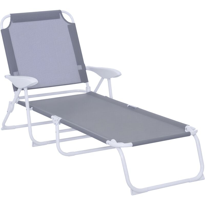 

Outsunny - Tumbona Reclinable y Plegable de Jardín Respaldo Ajustable en 4 Posiciones Gris - Gris