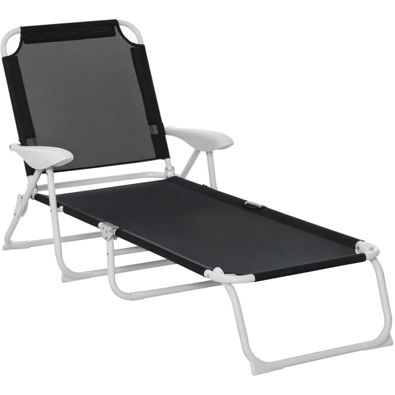 

Outsunny - Tumbona Reclinable y Plegable de Jardín Respaldo Ajustable en 4 Posiciones Negro - Negro