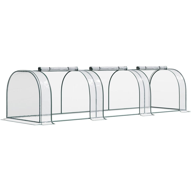 Outsunny Tunnel Greenhouse Steel Frame for Garden w/ Zipper Doors 350 x 100 x 80cm