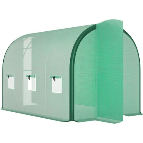Outsunny Tunnel Greenhouse Upgraded Structure, Hinged Doors, 3 x 2(m), Green