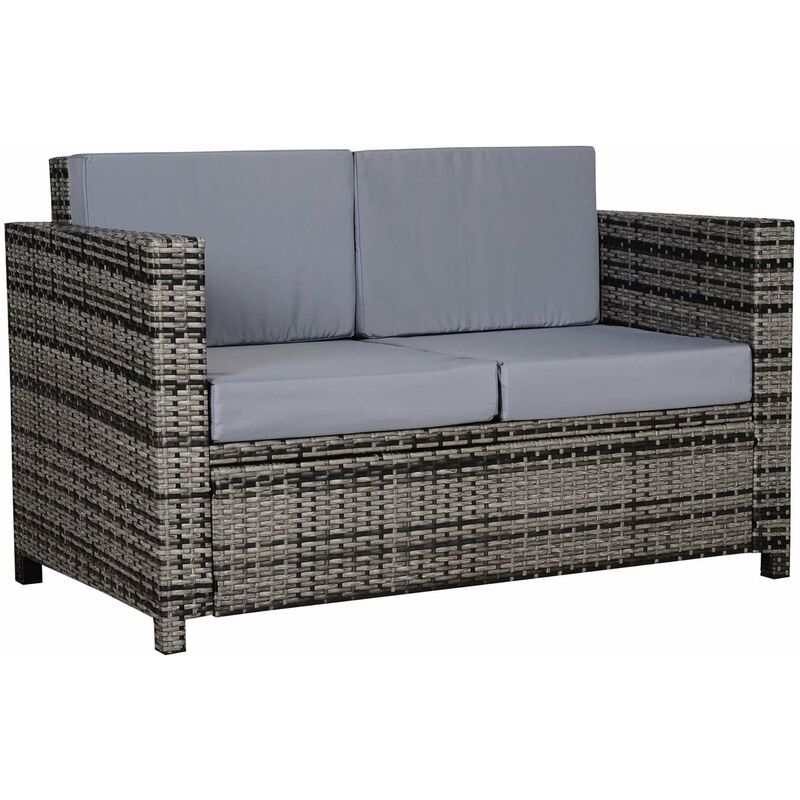 Two-Seater Rattan Sofa w/ Padded Cushion Outdoor Comfort 2-Tone Grey - Outsunny
