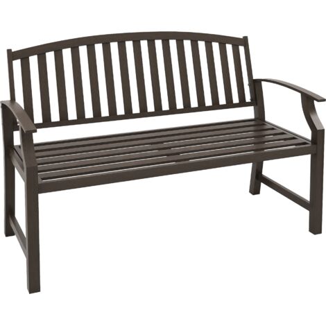 Outsunny Two-Seater Simple Metal Bench - Brown