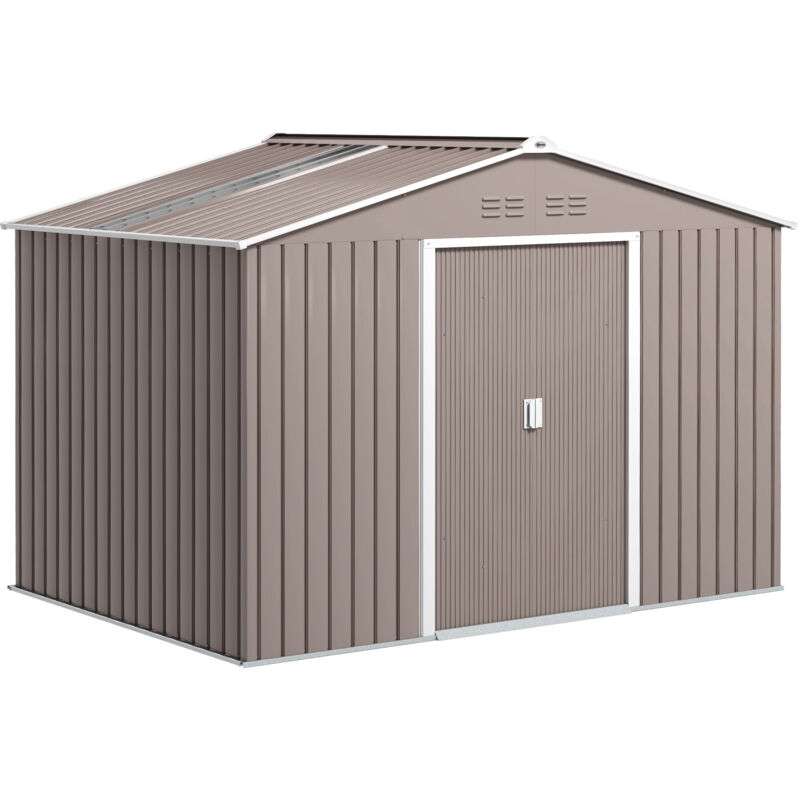 Outsunny Metall Gerätehaus 4, 9 M², Gartenhaus Mit Satteldach, Schiebetür, Fundament, 277 X 195 X 192 Cm, Geräteschuppen Aus Verzinkter Stahl,