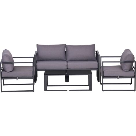 Outsunny Vierteiliges Gartenmöbel Set, Sitzgruppe, Sofa mit Sitzkissen, Tisch mit Stauraum, Polyester, Grau, 138 x 69 x 63 cm
