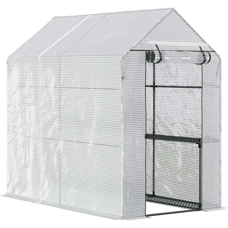 Walk in Garden Greenhouse with Shelves Polytunnel Steeple Grow House 186L x 120W 190Hcm White - Outsunny