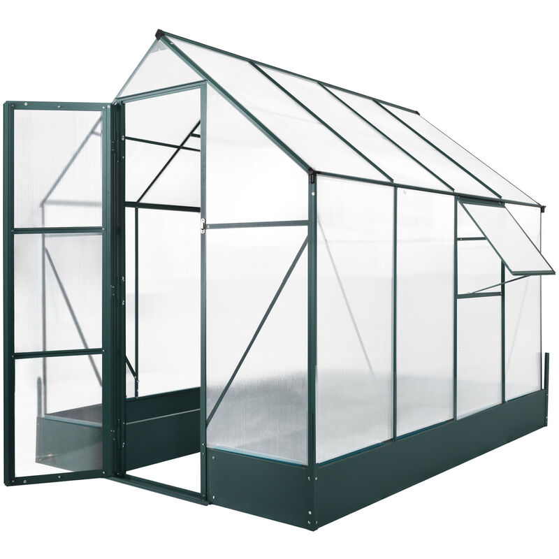 Outsunny - Walk-in Greenhouse Outdoor Plant Garden, Aluminium Frame, Polycarbonate, Temperature Controlled Window, with Foundation, 6 x 8ft