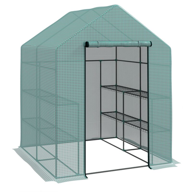 Walk-in Greenhouse with Shelves, Outdoor Green House, 143x143x195cm - Dark Green - Outsunny