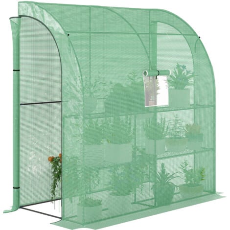 Outsunny Walk-In Lean to Wall Greenhouse w/Window&Door 200Lx 100W x 213Hcm Green