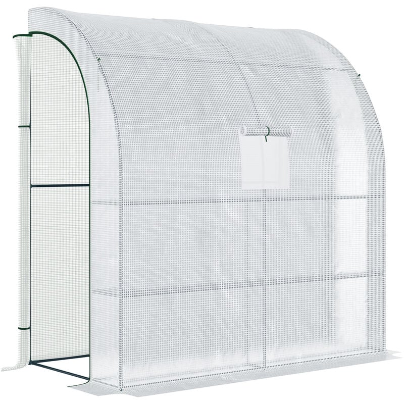 Walk-In Lean to Wall Greenhouse w/Window&Door 200Lx 100W x 215Hcm White - White - Outsunny