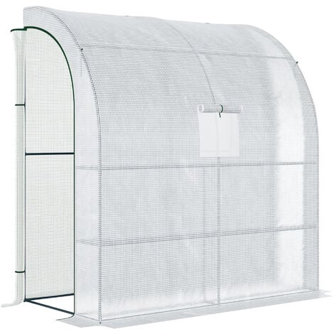 Outsunny Walk-In Lean to Wall Greenhouse w/Window&Door 200Lx 100W x 213Hcm White