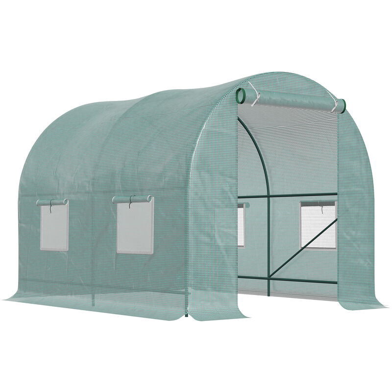Outsunny Walk in Polytunnel Garden Greenhouse w/ Windows and Doors - 2.5 x 2 m