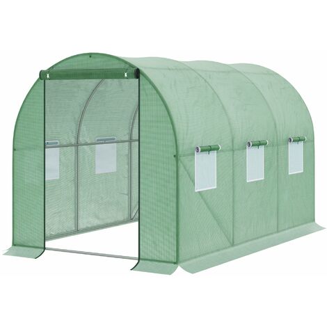 Outsunny Walk in Polytunnel Greenhouse Galvanised Steel w/ Zipped Door 3 x 2M