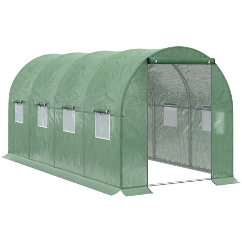 Outsunny Walk in Polytunnel Greenhouse Galvanised Steel w/ Zipped Door 4 x 2M