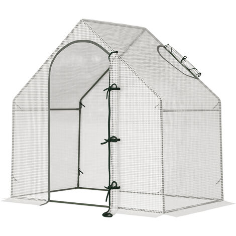 Outsunny Walk-In Portable Greenhouse Mini Grown House Steel Frame Window White