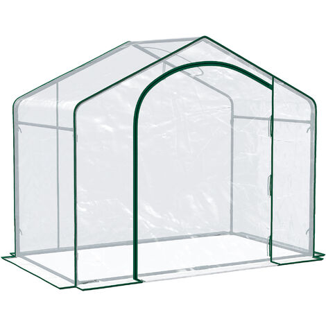 main image of "Outsunny Walk In PVC Greenhouse Garden Outdoor Flower Planter Steel Frame w/ Zipped Door & Window 180 x 105 x 150CM White"