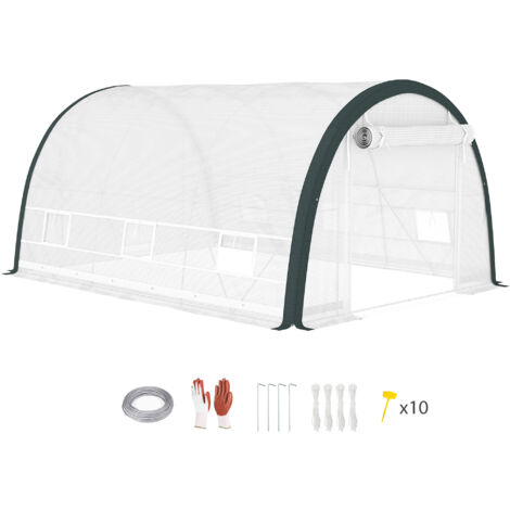 Outsunny Walk-in Tunnel Greenhouse, Upgraded Structure, Mesh Door & Windows
