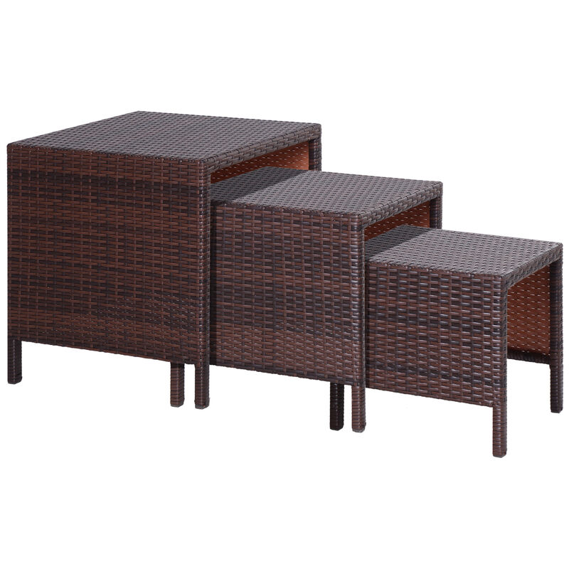 Wicker Nesting Tables Side Tables Hand Woven All Weather Set of 3 - Outsunny