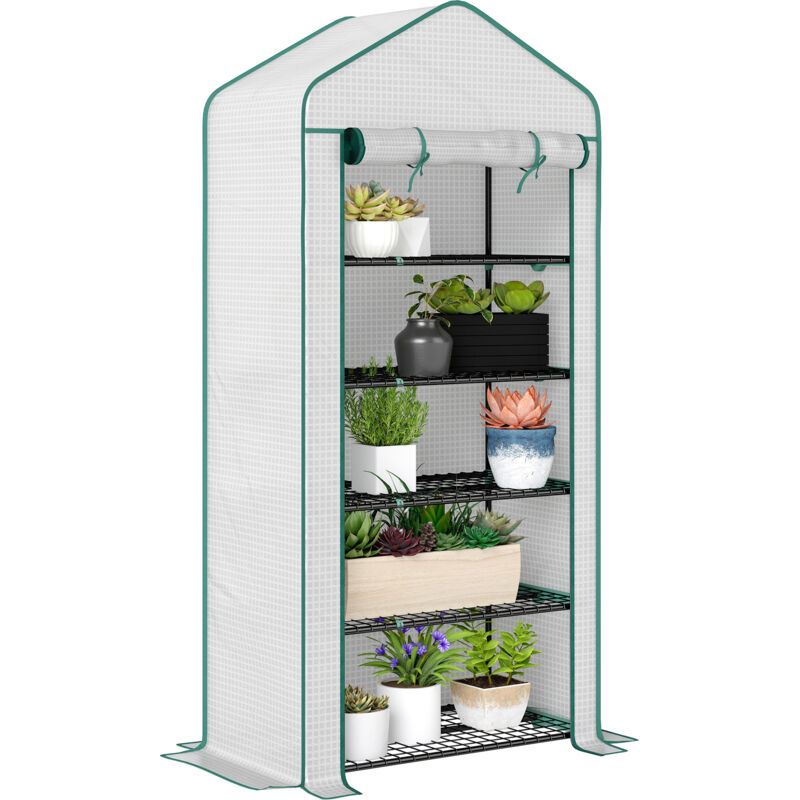 Outsunny Widened Mini Greenhouse 5 Tier Green House, 193H x 90W x 49Dcm White