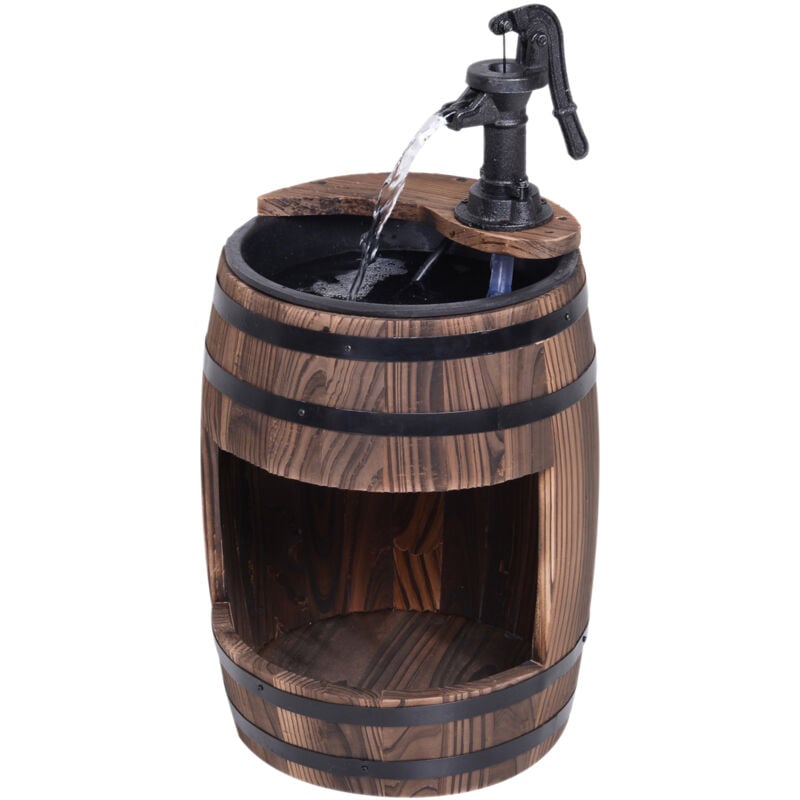 Wood Barrel Pump Garden Fountain Water Feature Flower Planter Stand New - Outsunny