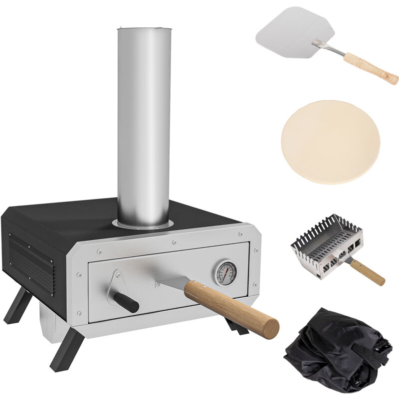Outsunny - Wood Fired Pizza Oven with Rotating Pizza Stone and Cover, Black