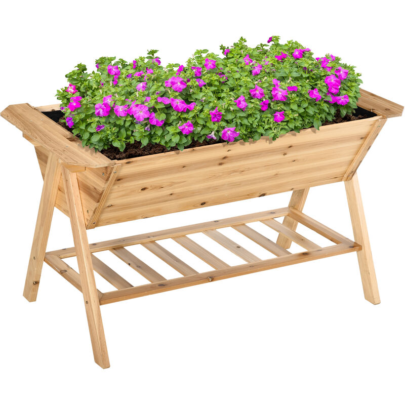 Wood Freestanding Planter Garden Raised Bed w/ Shelf Outdoor Display - Outsunny