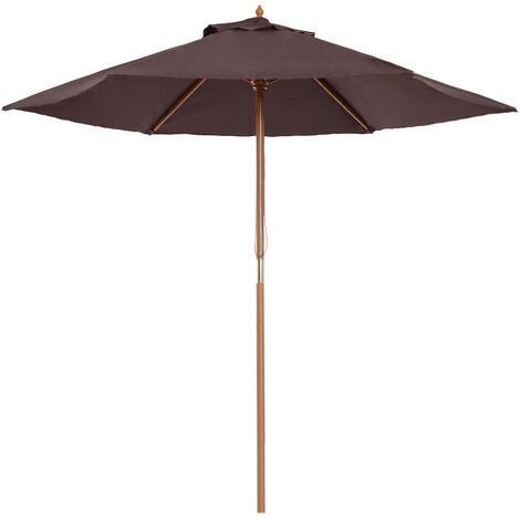Outsunny Wood Garden Parasol Sun Shade Patio Outdoor Wooden Umbrella Canopy Coffee