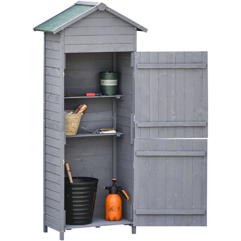 Wood Garden Storage Shed Tool Cabinet w/ Felt Roof Grey - Dark Grey - Outsunny