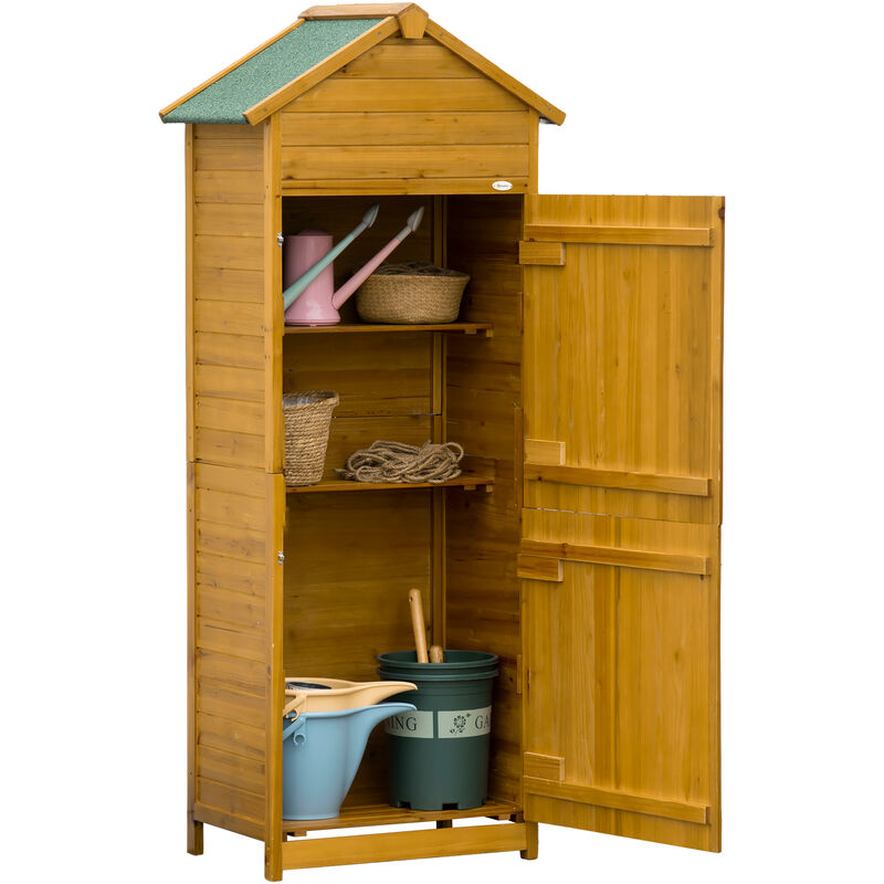 Outsunny Wood Garden Storage Shed Tool Cabinet w/ Felt Roof Natural - Natural wood finish
