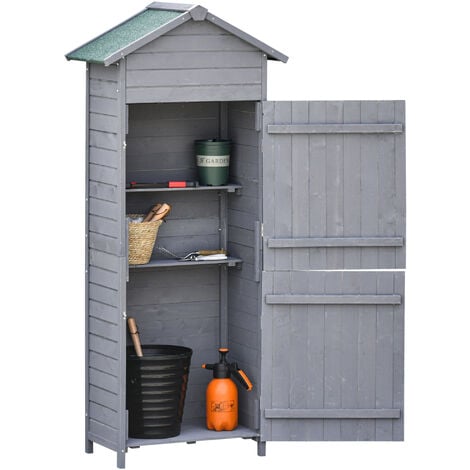Outsunny Wood Garden Storage Shed Tool Cabinet w/ Roof Grey