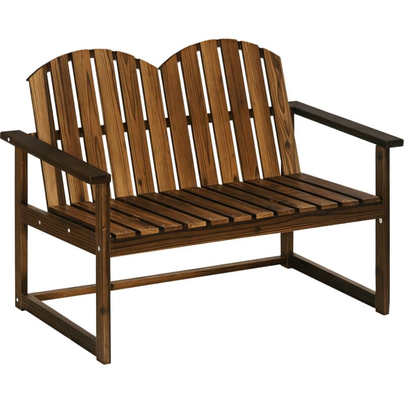Outsunny - Wooden Bench for Two People, Patio Loveseat Chair w/ Slatted Backrest