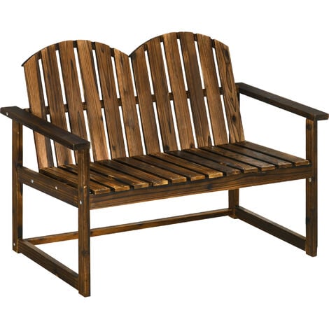 Outsunny Wooden Bench for Two People, Patio Loveseat Chair w/ Slatted Backrest