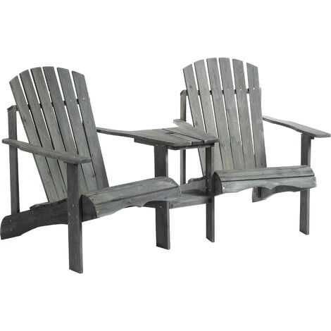 Outsunny Wooden Double Adirondack Chair w/ Center Table & Umbrella Hole Grey