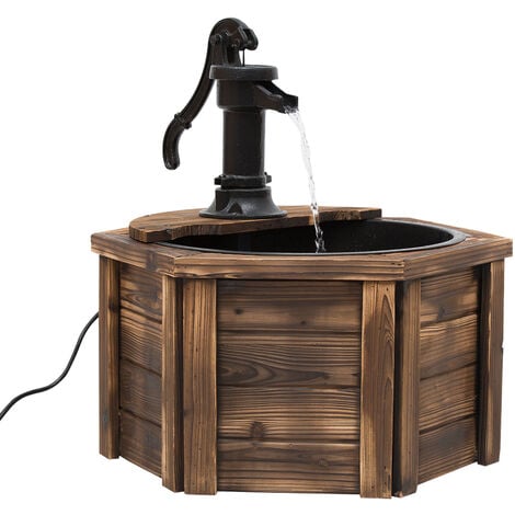 main image of "Outsunny Wooden Electric Water Fountain Garden Ornament w/ Hand Pump Vintage"