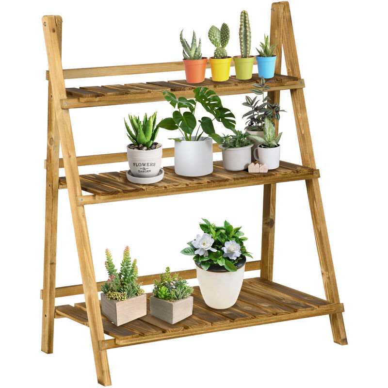 Outsunny Wooden Folding Flower Stand 3 Tier Planter Display Ladder (80L x 37W x 93H (cm))
