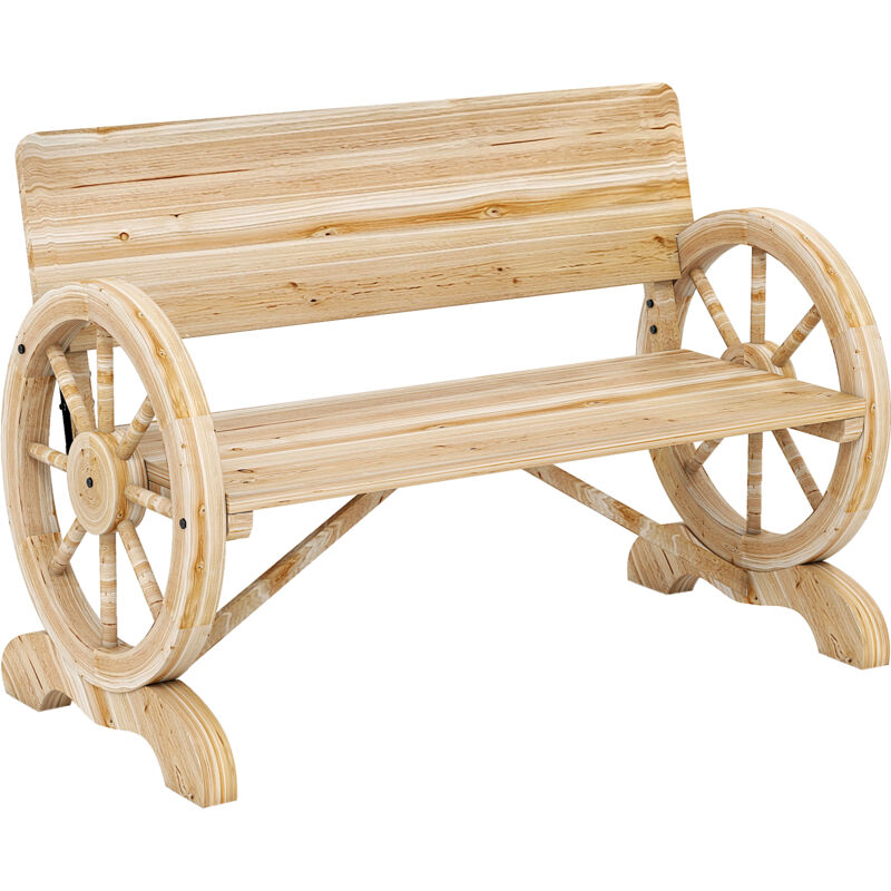 Outsunny Wooden Garden Bench Outdoor Loveseat with High Back, Natural Wood