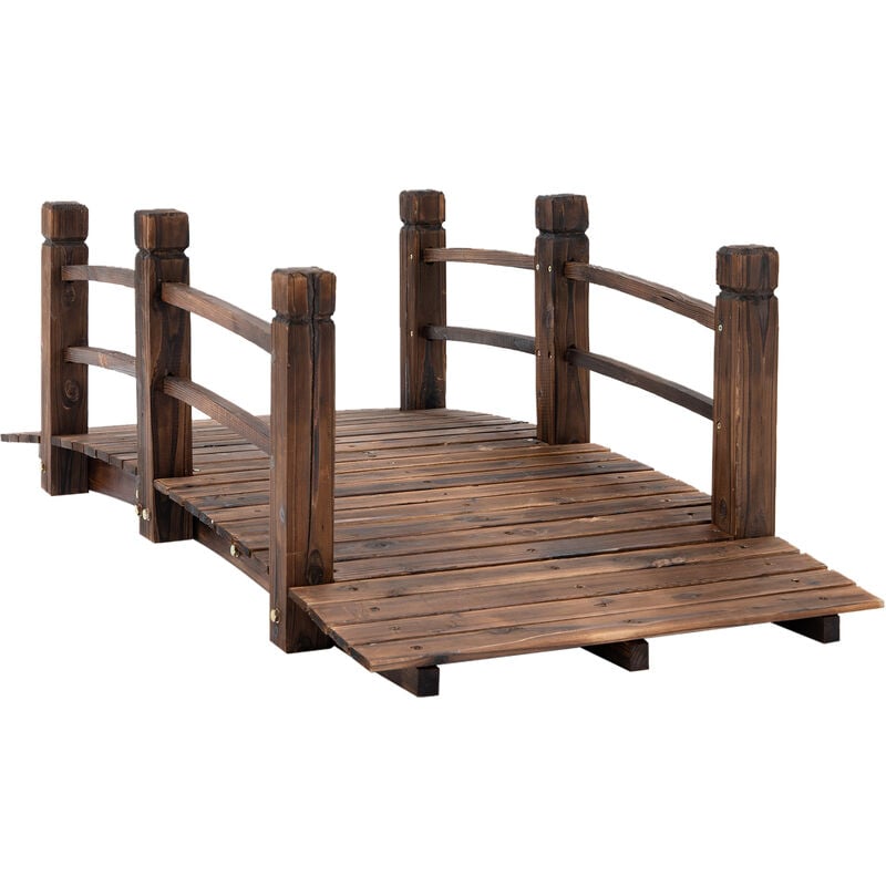 Wooden Garden Bridge Lawn Décor Stained Finish Arc Outdoor Walkway - Outsunny