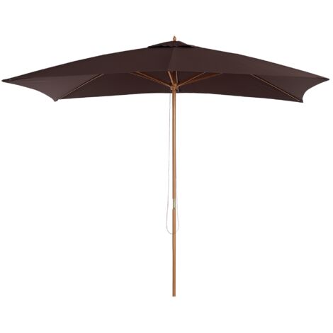 Outsunny Wooden Garden Parasol Sun Shade Umbrella Canopy Brown
