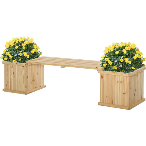 Outsunny Wooden Garden Planter & Bench Combination Garden Raised Natural